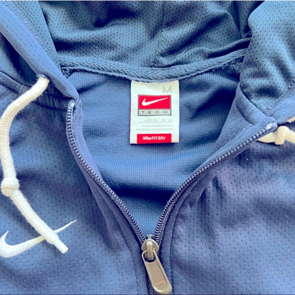 Vintage Y2K Nike Team Fit Dry Swoosh Full-Zip Hoodie Navy Blue Mesh Medium 8/10
